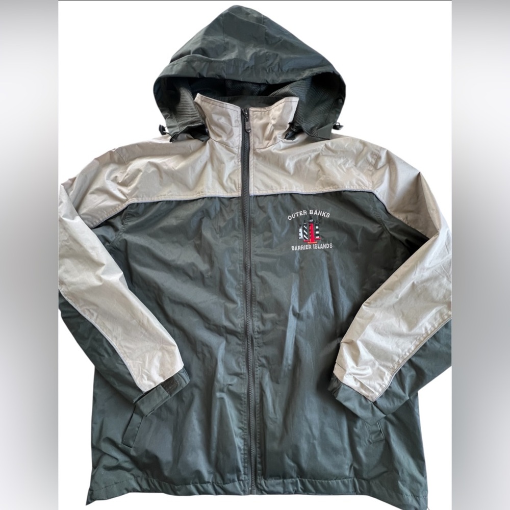 Outer Banks Barrier Islands Windbreaker Jacket Beige & Olive Green Coat Size XL